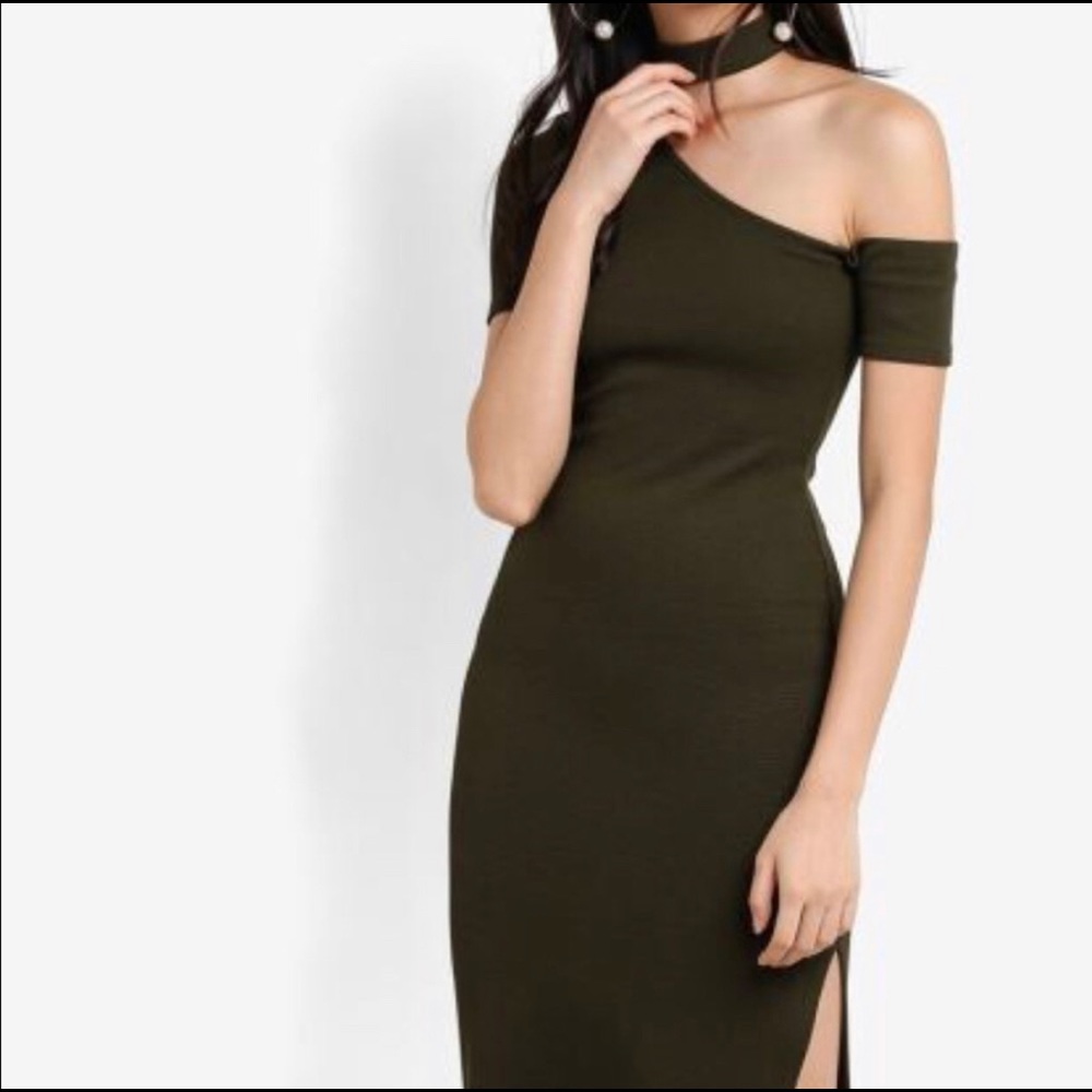 TopShop Olive Green Choker Dress
